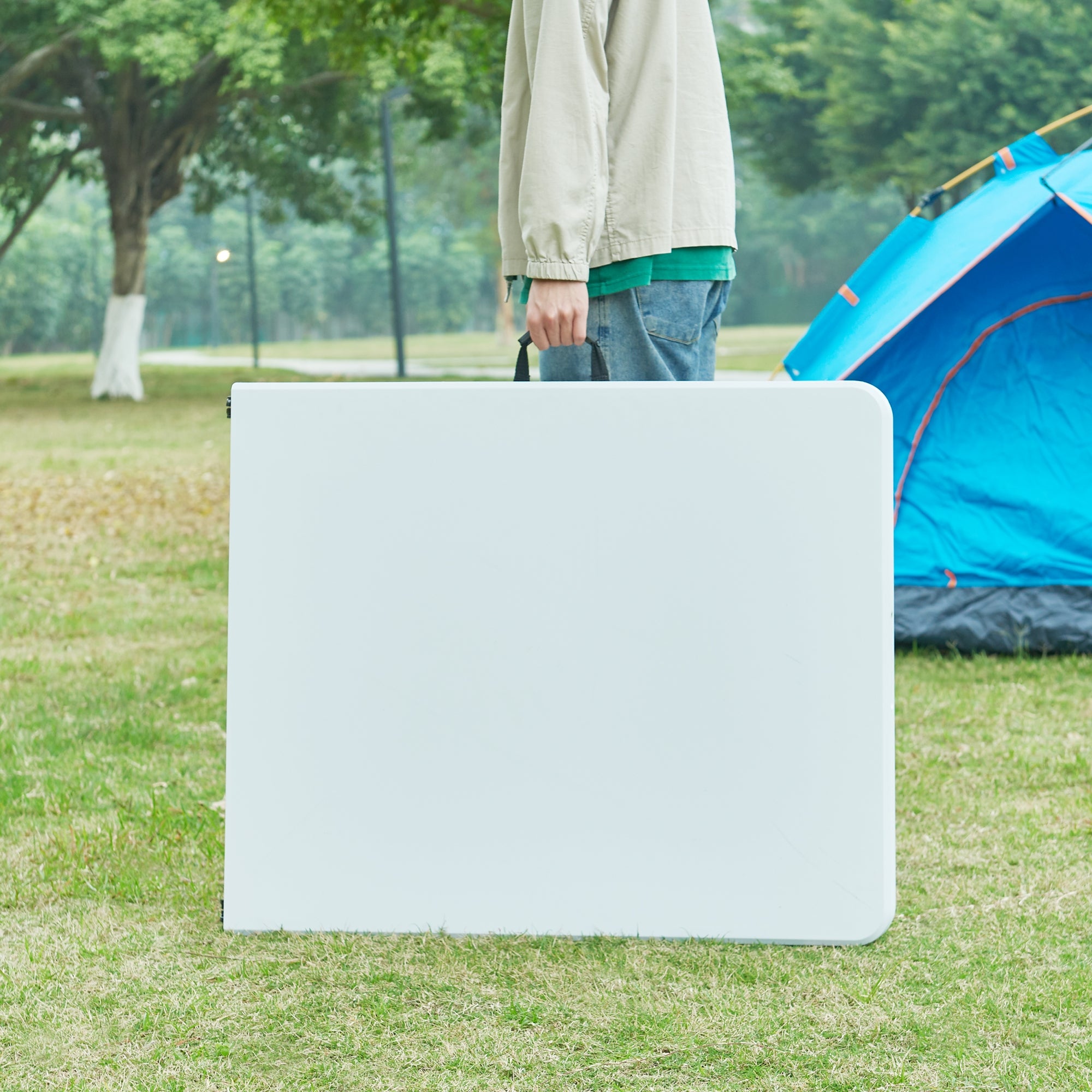 Mesa dobrável de exterior Ljusnarsberg metal/plástico 180x75x72cm - Branco [en.casa] - 3