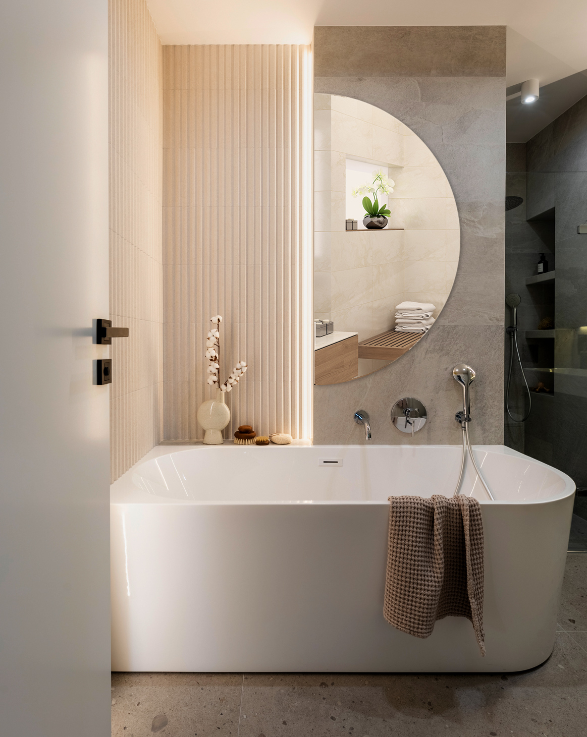 Specchio semicircolare moderno da parete, design elegante per soggiorno 25x50 cm, ArtPrintCave - 6