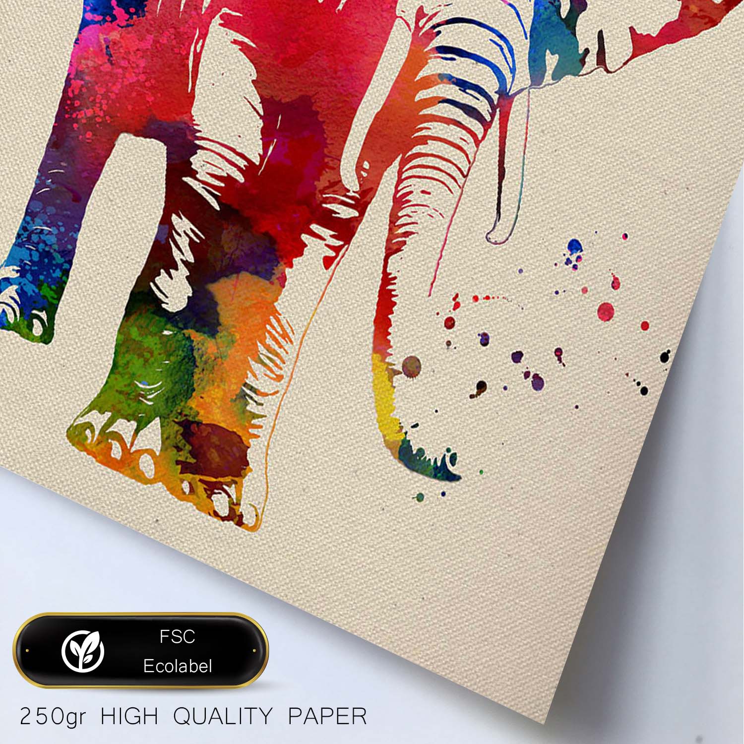 Affiche D'éléphant Avec Conception D'aquarelle. Mélange De Feuilles Avec Un Cadre De Style De Style Aquarelle Clair A3 - 2
