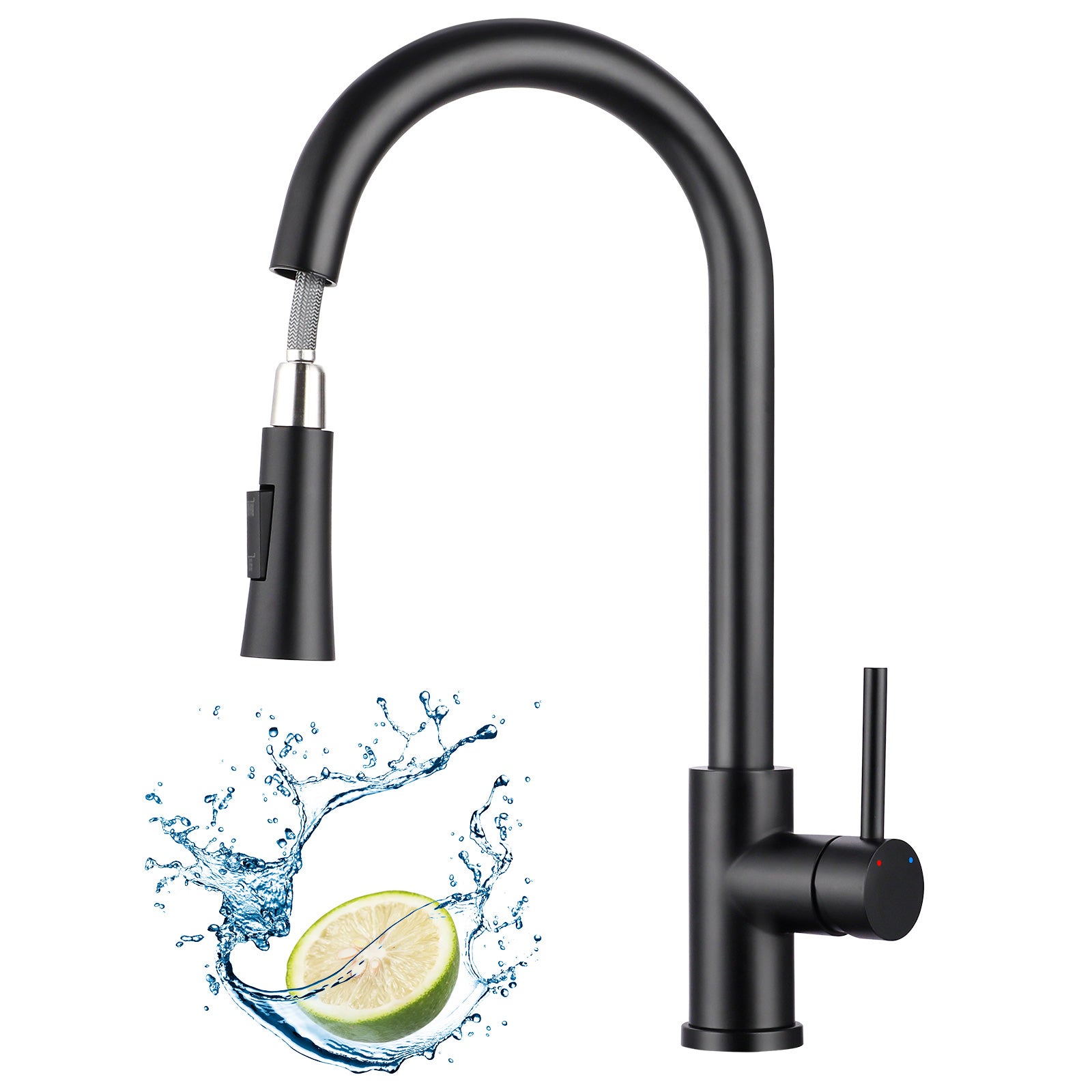 Zestaw baterii kuchennych LOVHAUS 2 szt., czarny, obrotowy kran kuchenny 360° z wyciąganą wylewką, wysoki łuk