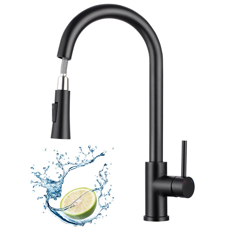 Zestaw baterii kuchennych LOVHAUS 2 szt., czarny, obrotowy kran kuchenny 360° z wyciąganą wylewką, wysoki łuk