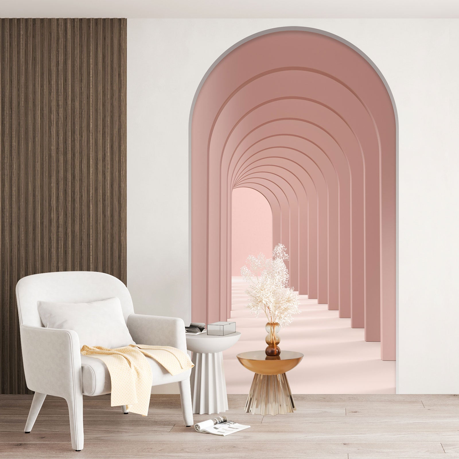 Sticker Mural Boho Arc Géométrique Rose - Décoration Murale Adhésive 140x52cm