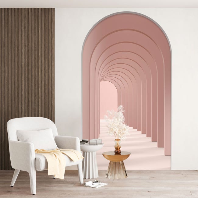 Sticker Mural Boho Arc Géométrique Rose - Décoration Murale Adhésive 140x52cm