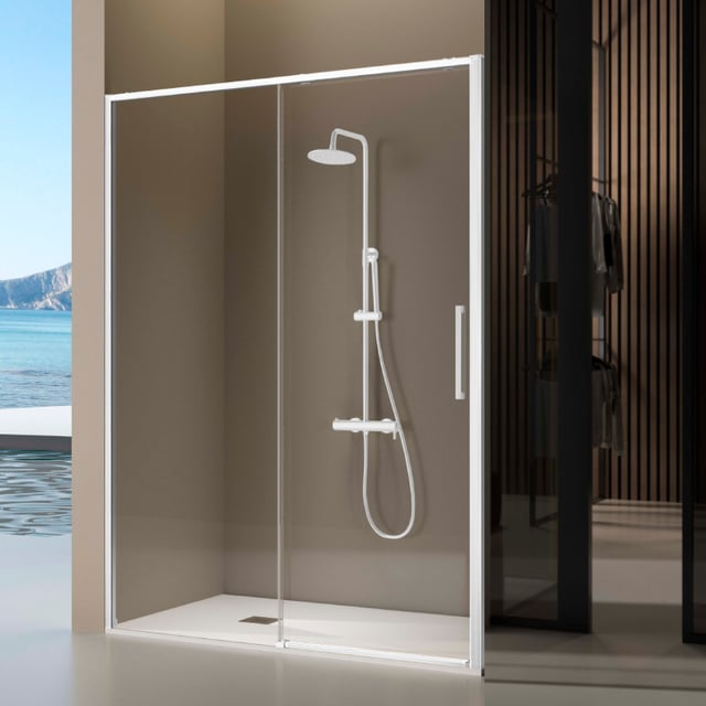 Mampara frontal Serie DELTA - Blanco - 120-122.6 cm - Cierre amortiguado - Reversible - Tratamiento antical