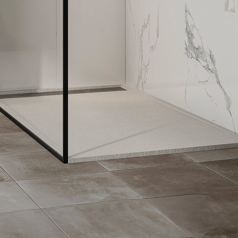 Brodzik posadzkowy lub wpuszczany w posadzkę z żywicy z syfonem - Biały - 160 x 90 cm - LYROSA