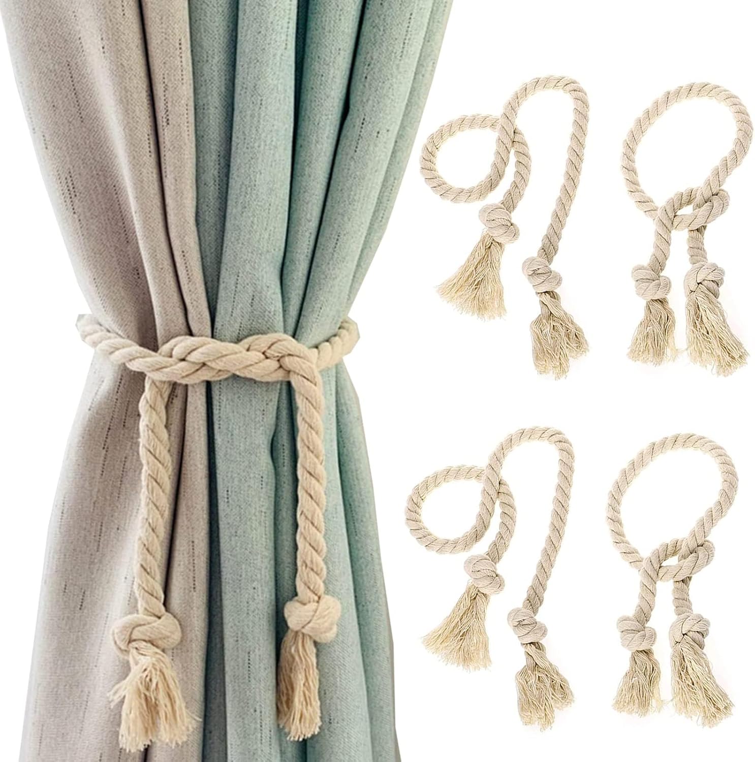 4 Fermatenda In Cotone Grigio - Per Tende Senza Installazione, Lunghezza 50cm, Per Casa E Ufficio - Foto 4