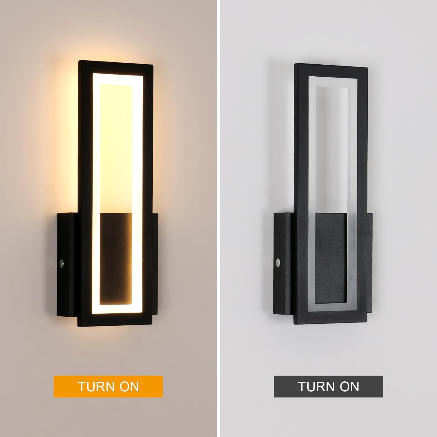 Set di 2 Applique da Parete LED Rettangolari - Nero - 32x12.5cm - Luce Calda 3000K - 12W (reale) - 4