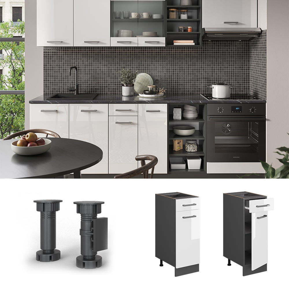 Meuble De Cuisine VICCO Moderne, Anthracite Ultra-brillant, éléments Haut Et Bas, Cuisine Intégrée