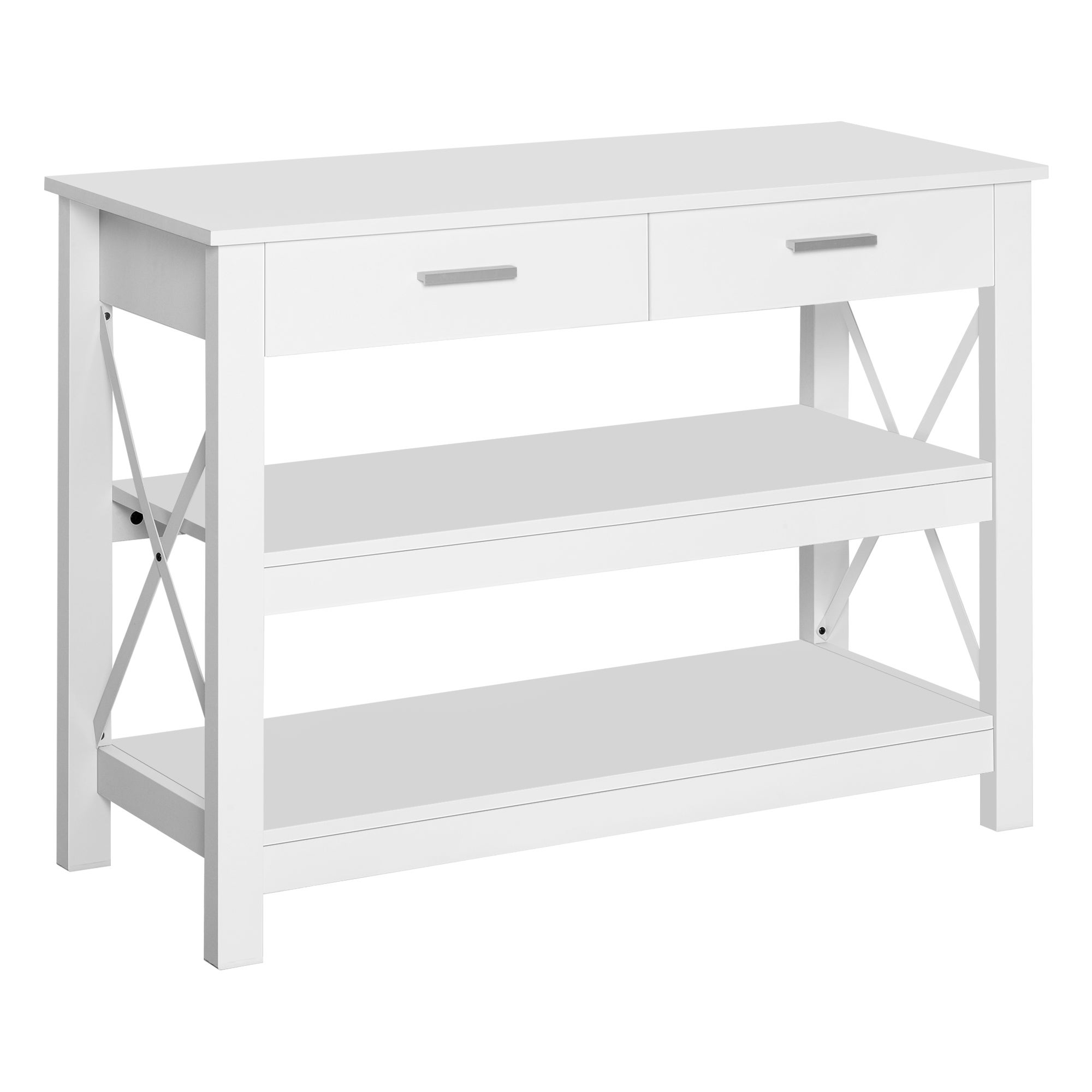 Table Console HOMCOM Avec 2 Tiroirs - Blanc Et Pieds Dorés, Pour Entrée Ou Salon (80x75x31.5 Cm)