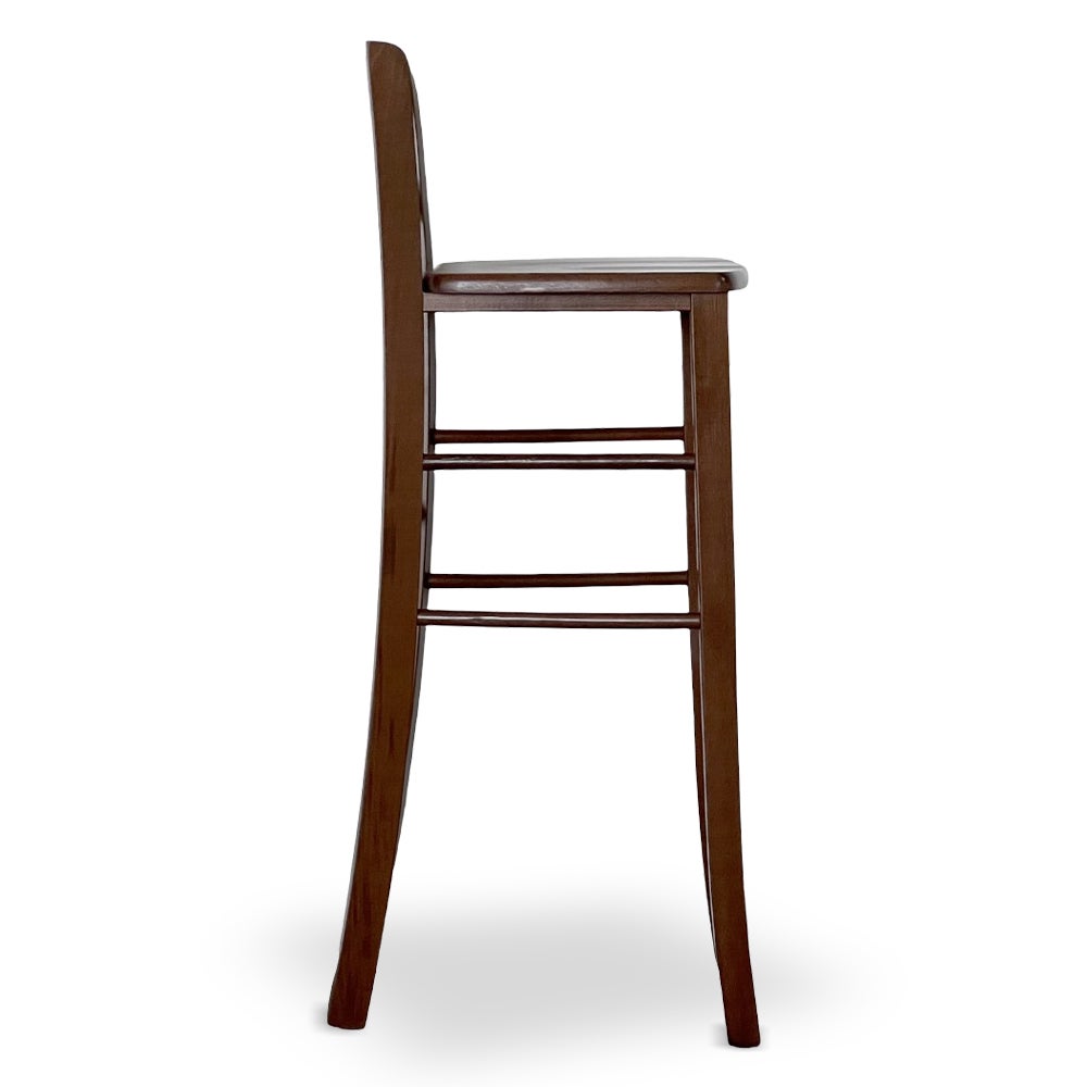 Sgabello snack h 80 cm in legno noce scuro con manico e seduta in