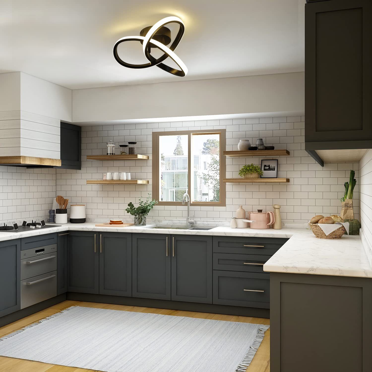 NETTLIFE LED Lampa sufitowa Ciepła biel - 17W, Czarne światło, Mała nowoczesna lampa kuchenna 3000K do pokoju dziecięcego, salonu - 3