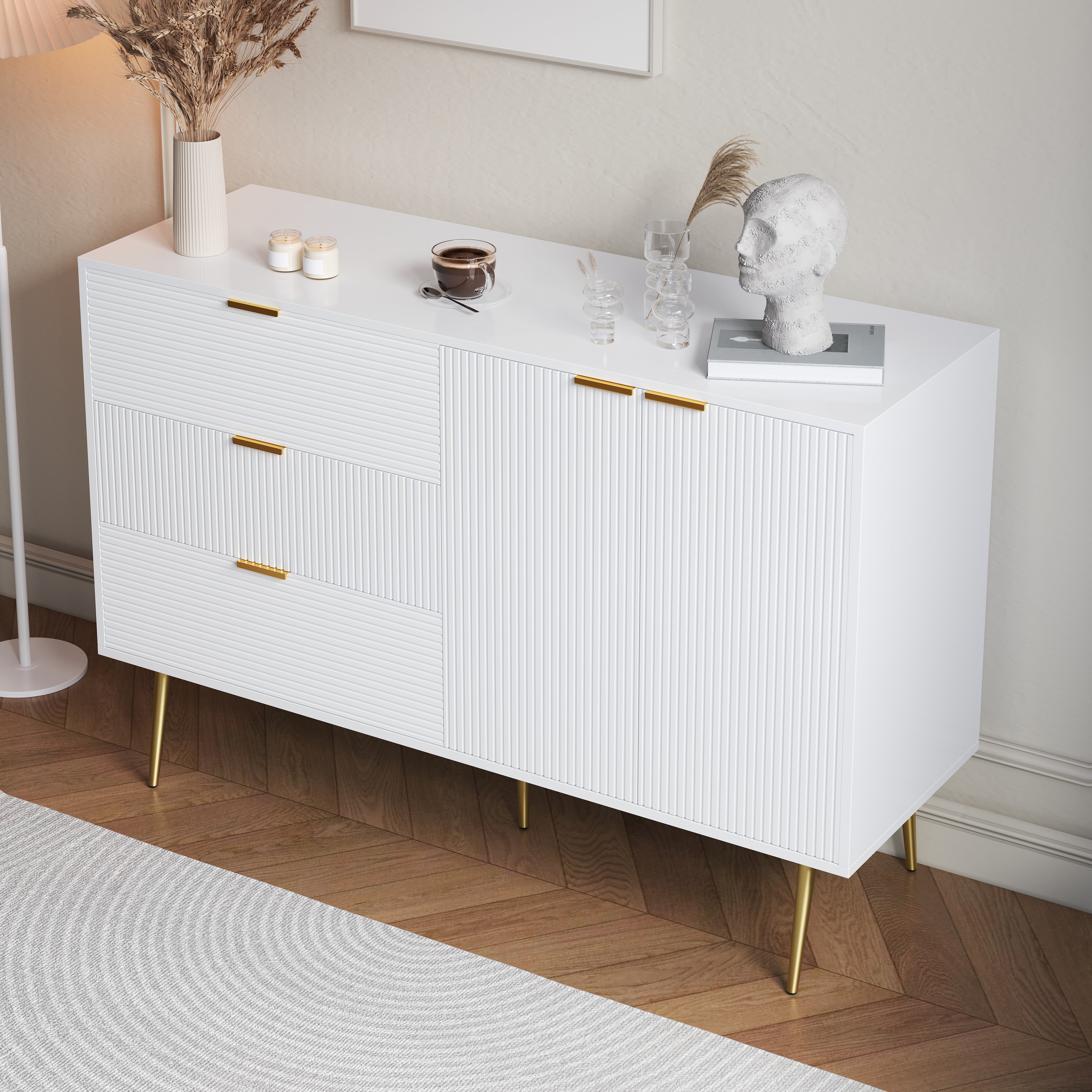Credenza Scandinava TAROLO I - 3 Cassetti E 2 Ante Con Soft-Close