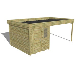 ABRI DE JARDIN bois Pin traité autoclave 27mm - 5,64x3,44m / 19m2 - Bac acier - Plancher bois