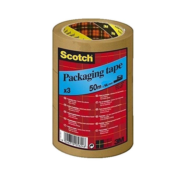 Lot de 3 rubans Scotch adhésif d'emballage haute résistance heavy brun foncé ou transparent 50mmx50m