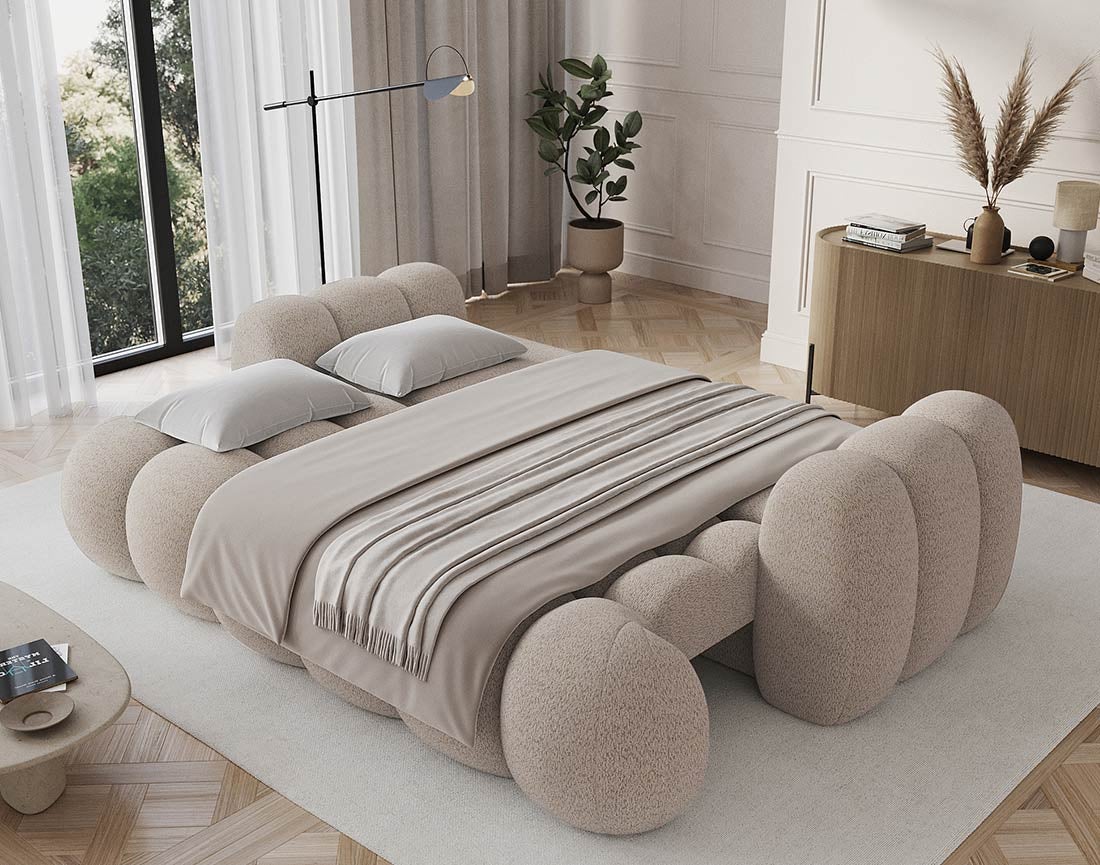 Canapé droit convertible 3 places avec coffre en tissu bouclette beige - DORIAN - Best Mobilier - 2