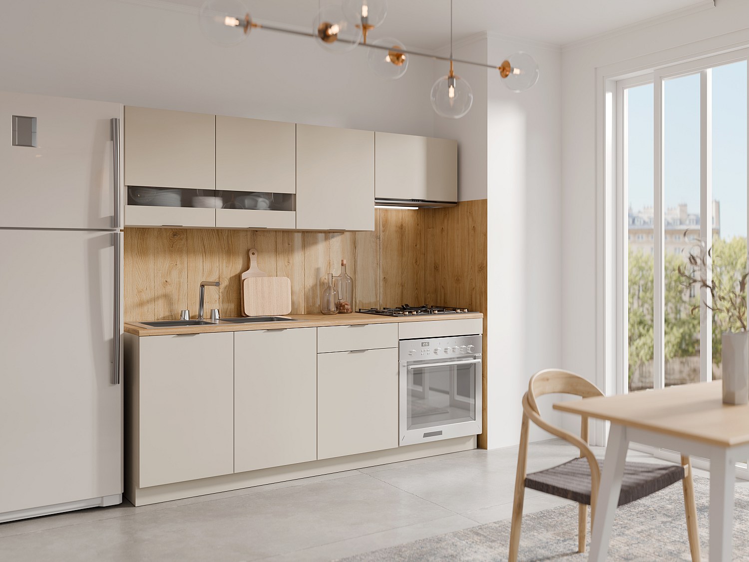 Cuisine complète - Avec plan de travail 200 cm - Beige et Naturel - CARMEO - 6