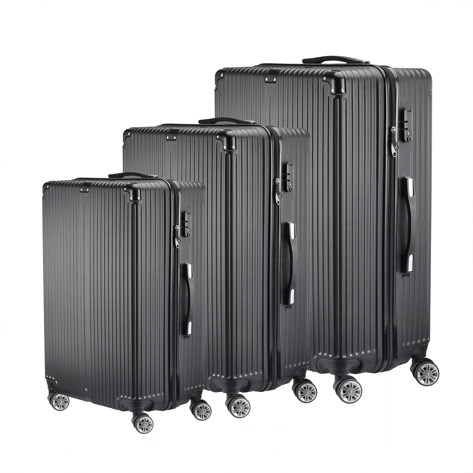 Ensemble de 3 valises extensibles classiques noires - Roues doubles pour plus de stabilité et de sécurité avec serrure TSA (20
