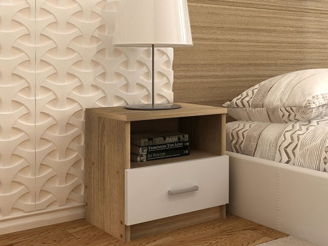 Mesa de Cabeceira Zurich (Carvalho Claro, Branco)