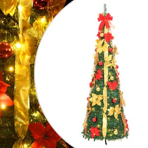Albero Di Natale Pop-Up 1,5m Con 50 Luci LED, Nastri Metallizzati E 10 Palline - Albero Pieghevole A Forma Di Matita Per Decorazioni Fai Da Te, Interni/Esterni - 3