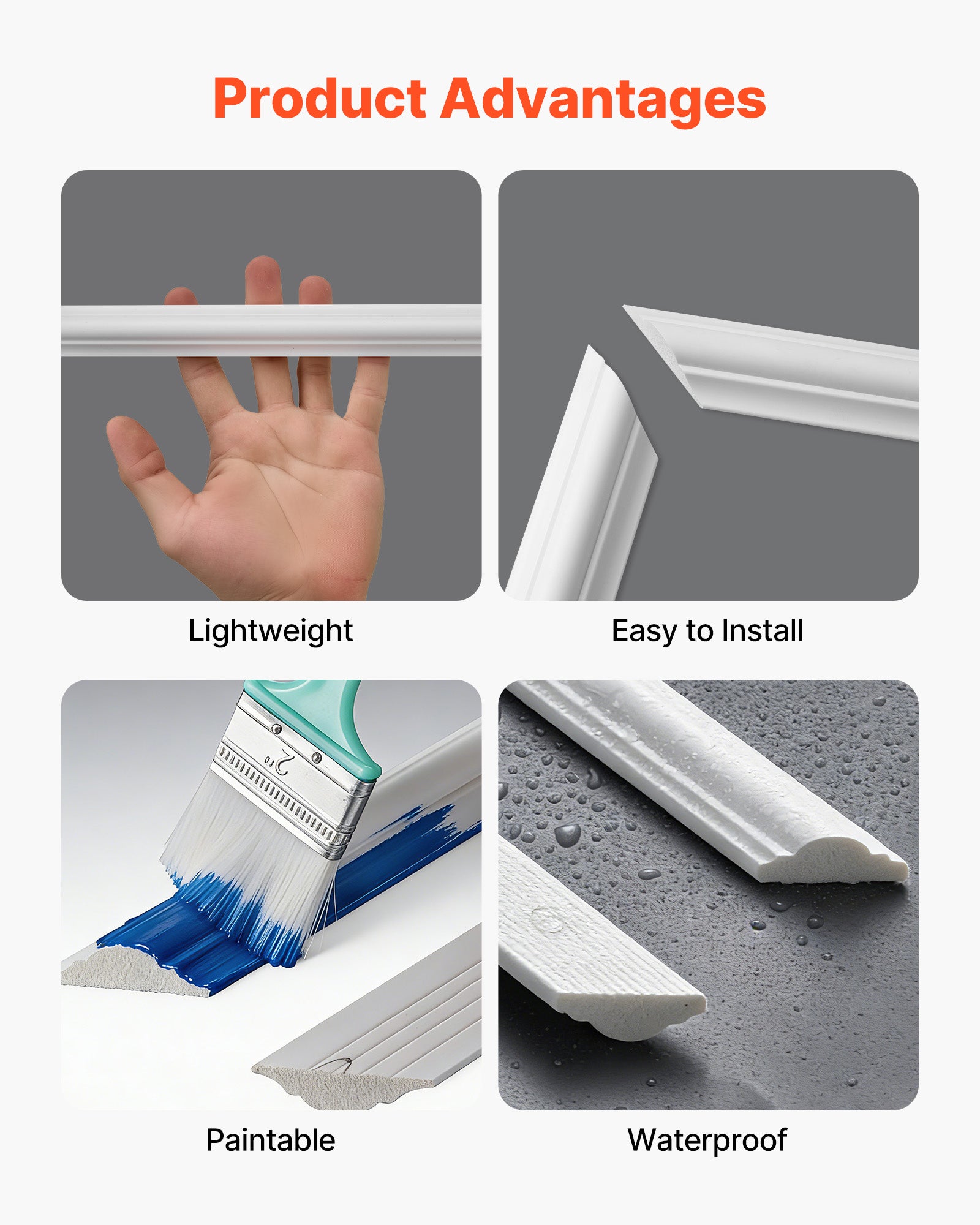 Kit de molduras de pared VEVOR precortadas, paquete de 3 marcos de molduras de pared, 79 cm, 80 cm, 61 cm, 91 cm, para decoración interior de sala - 4