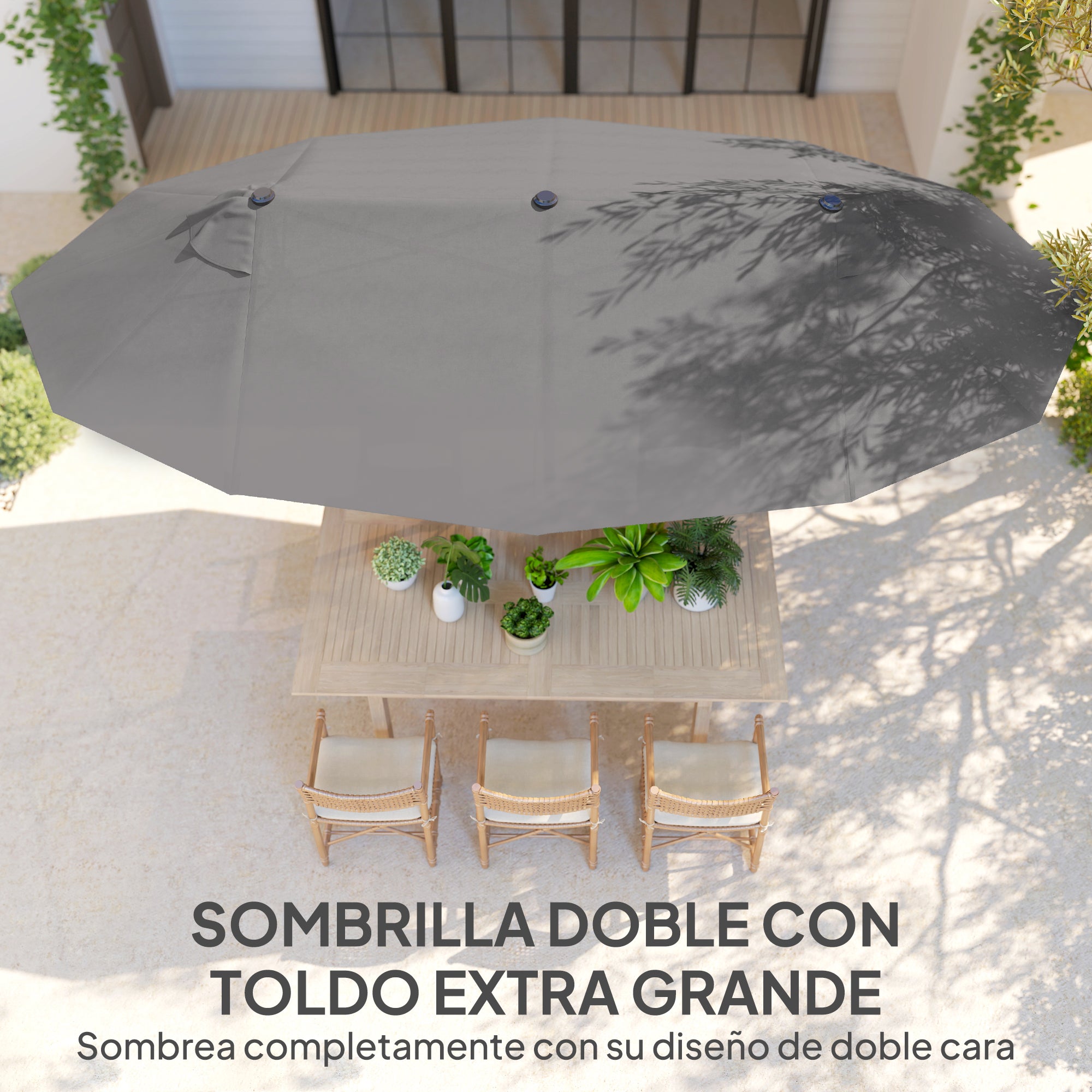 Sombrilla de jardín doble de 4,6 m - Gris - 2