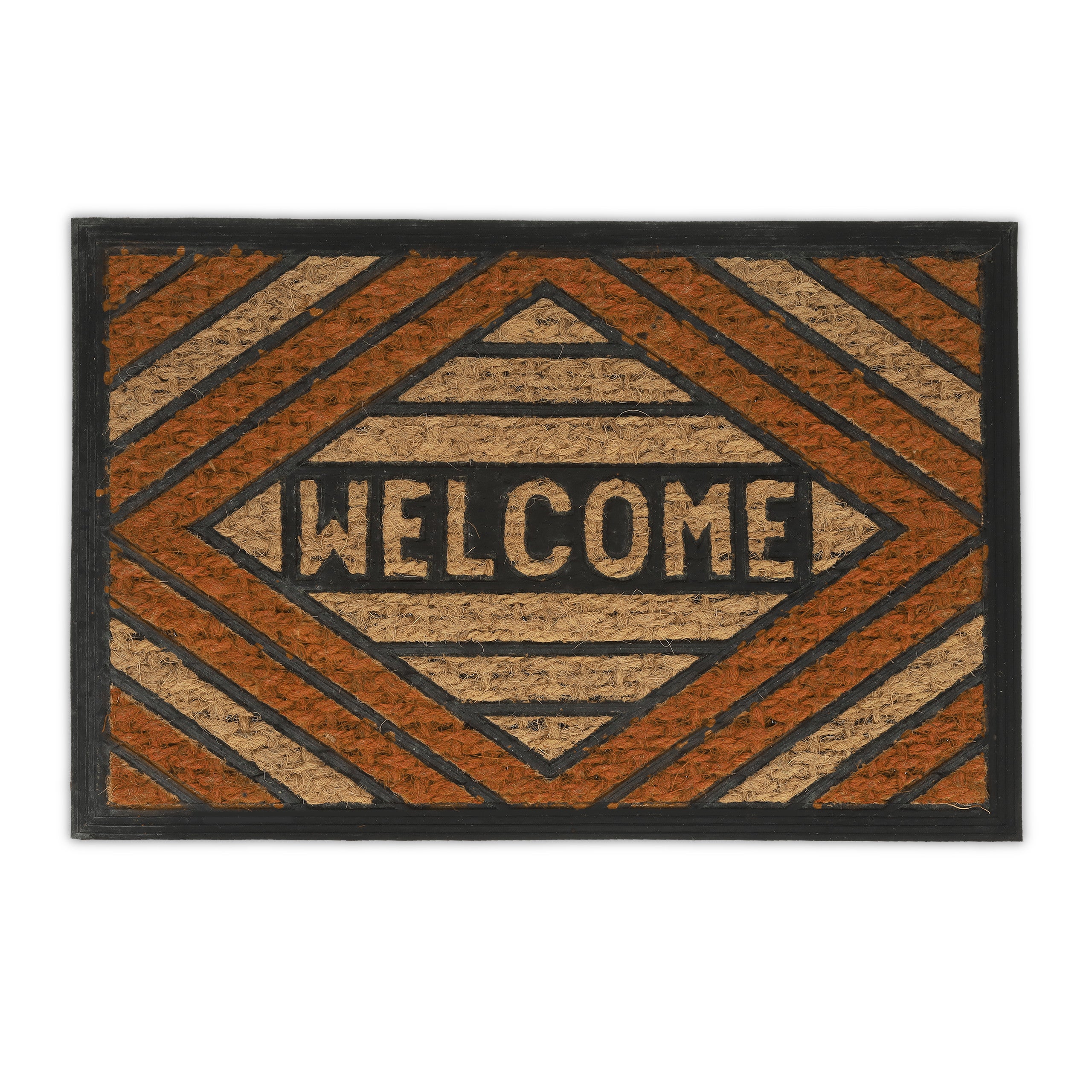 Relaxdays felpudo entrada casa, tapete puerta, mensaje welcome, coco, goma antideslizante, 60 x 40 cm, naranja y marrón
