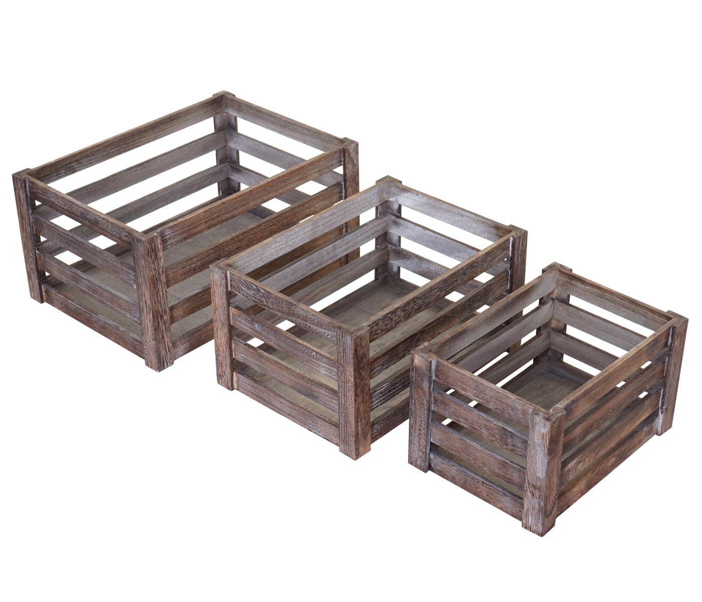Lot de 3 caisses en bois caisse à vin décorative rangement fruits en bois marron vieilli 04_0002980 - 2