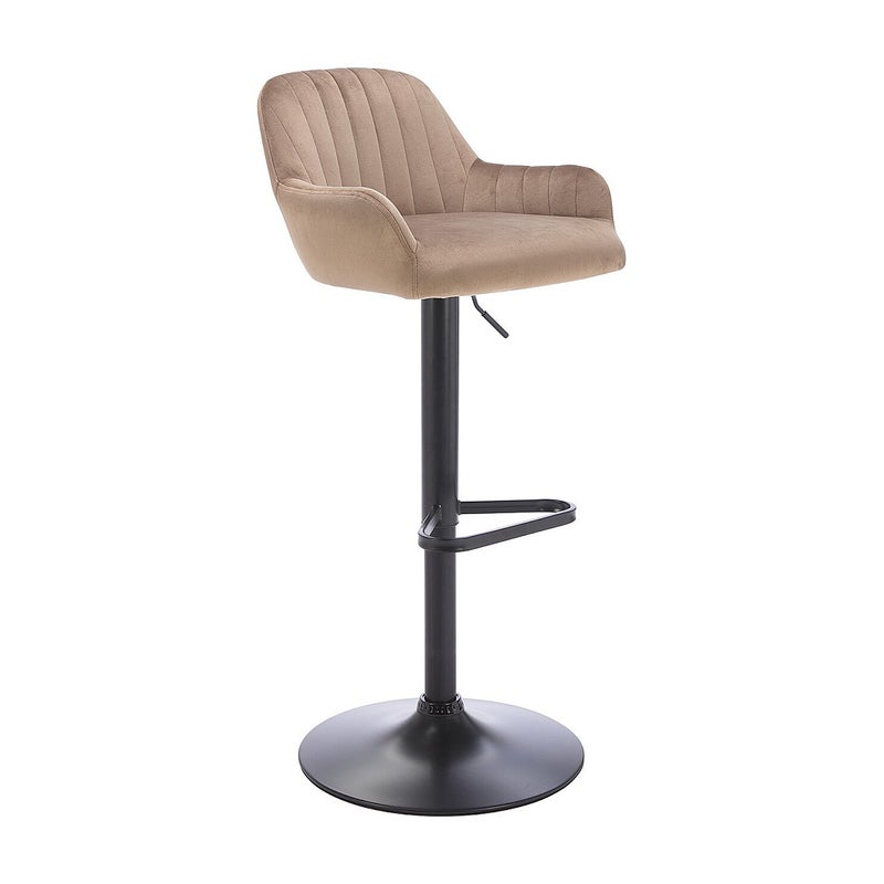 Stołek barowy z weluru i czarnego metalu - Regulowana wysokość - Beżowy - ELEANA