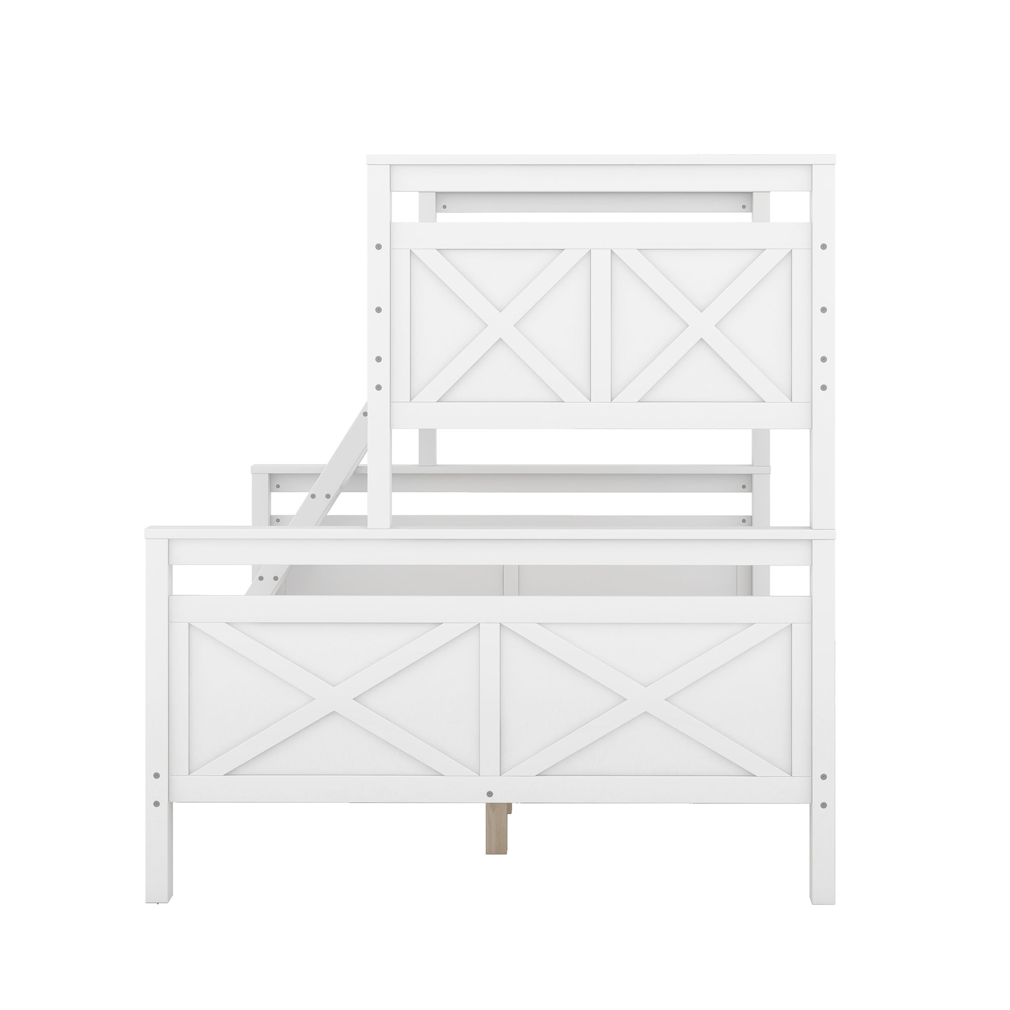 Lit superposé 3 places - 90 x 200 cm + 140 x 200 cm - Pin et MDF - Blanc - 4
