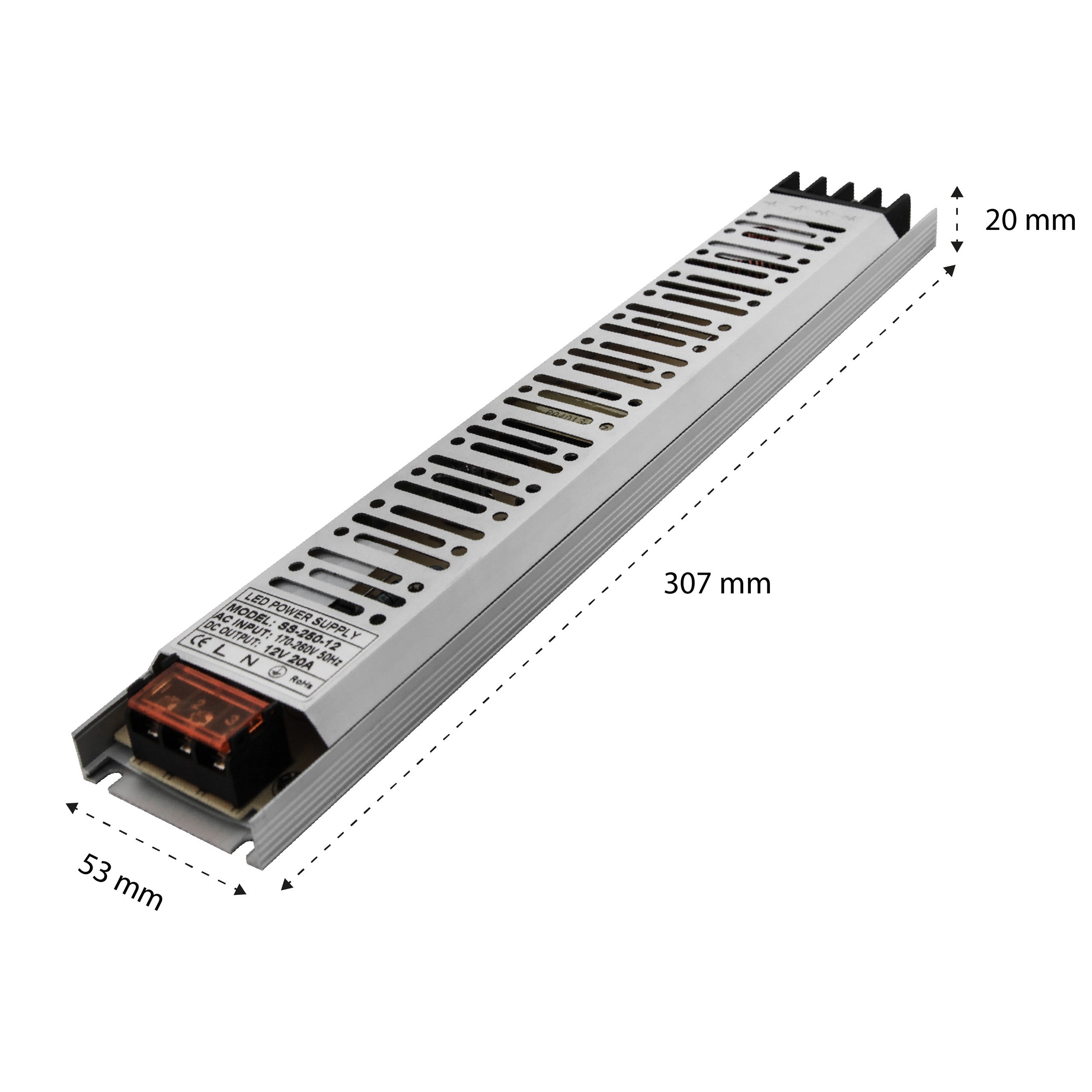 Zasilacz LED Flat 12V 250W 20A AC190-240V 307x53x20mm pasywne chłodzenie MasterLED - 2