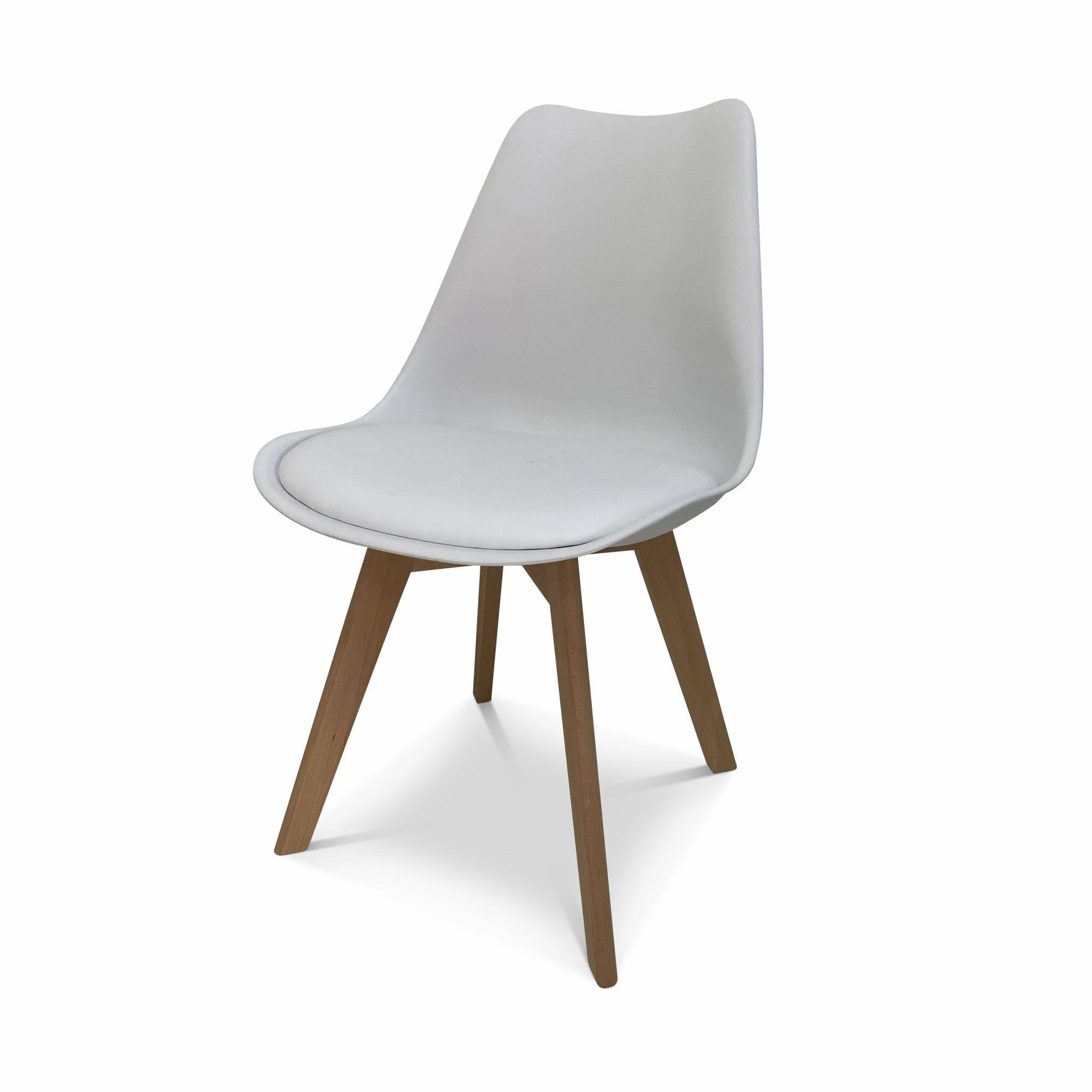 Set di 4 sedie scandinave imbottite, con gambe in legno per sala da pranzo, Bianco - 2