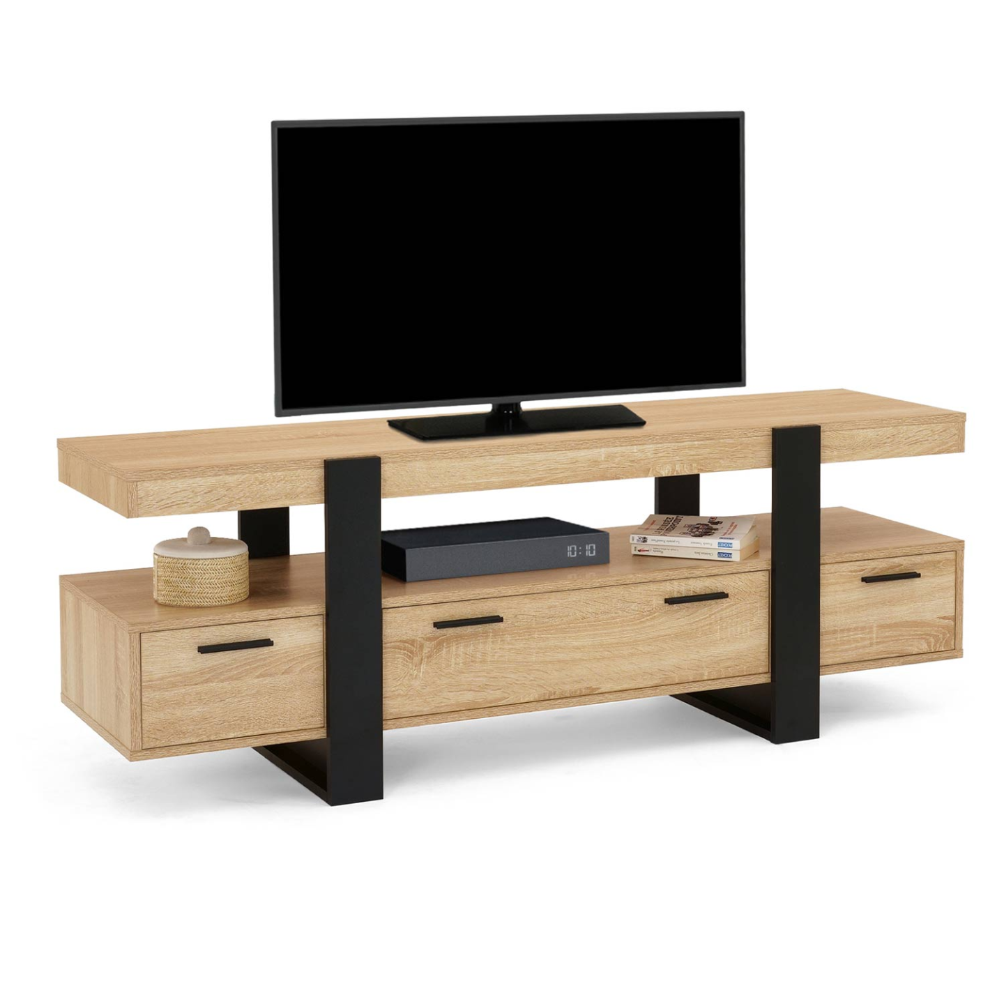 Meuble TV 140 cm PHOENIX avec tiroirs bois et noir - 2