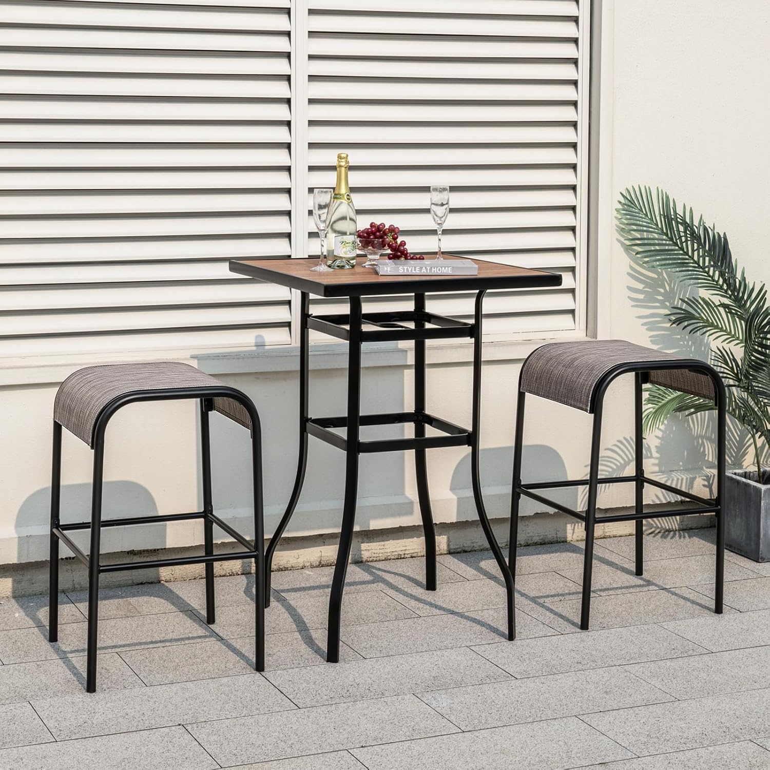 COSTWAY Set Di 2 Sgabelli Da Giardino,Sgabello Da Giardino In Tessuto Texlilene Sgabello Da Bar Da 76 Cm Con Seduta Curva In Tessuto Struttura In Metallo Portata 180 Kg 47 X 47 X 76 Cm 84261988