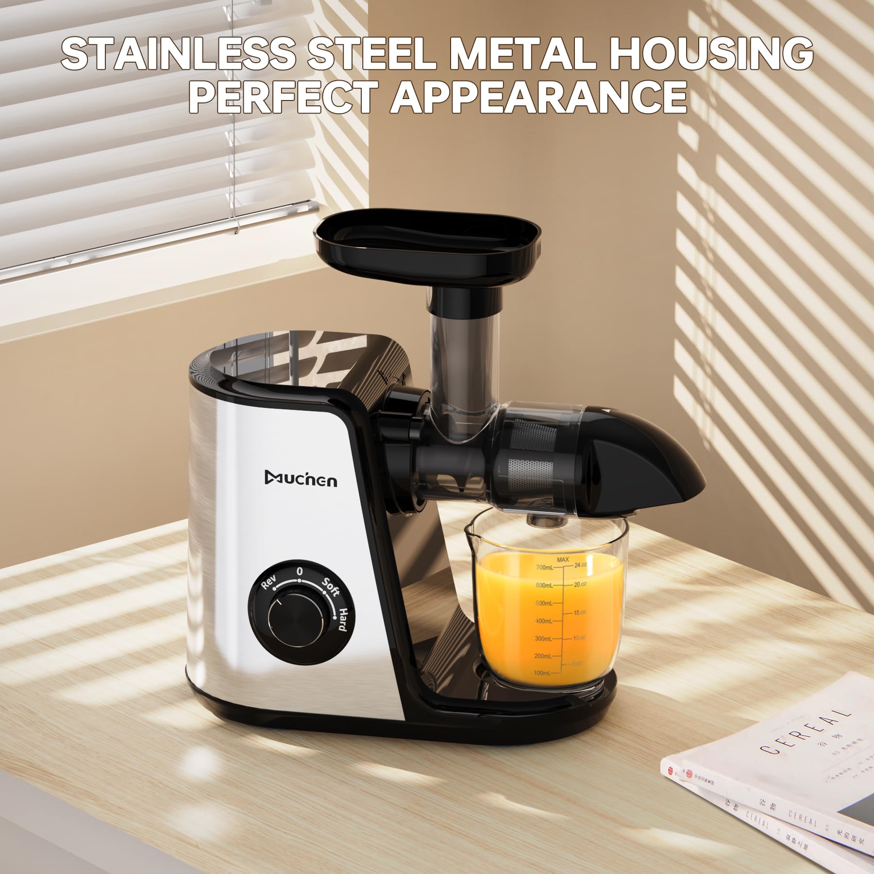 Estrattore Di Succo Muchen A Freddo - Senza BPA, Include 2 Tazze E Spazzola, Estrazione Lenta Per Massimi Nutrienti - Foto 3