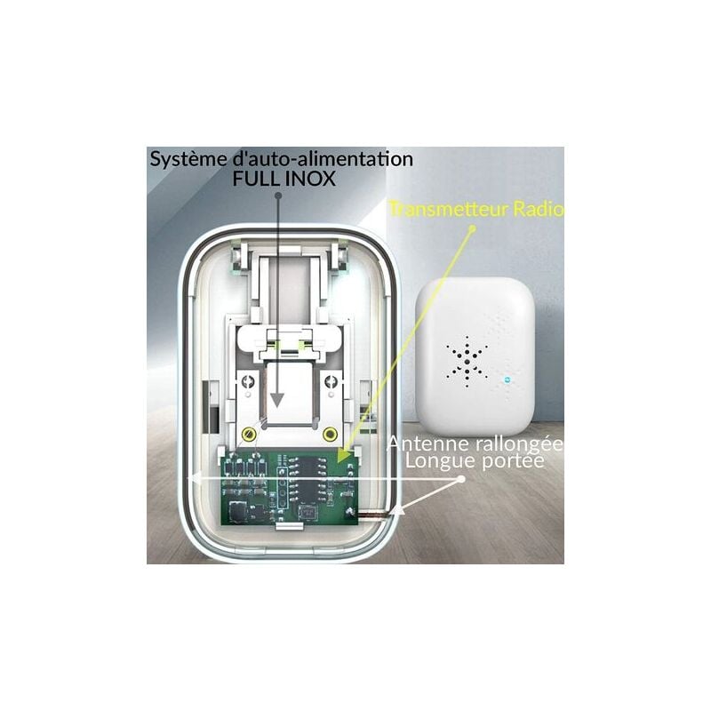 Sonnette sans Fil et sans Pile Extérieur Étanche IP 65 Neige Pluie Humidité,blanc - 5