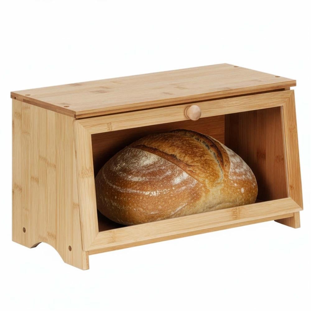 Cutie paine bambus fereastra transparenta inchidere magnetica, 40x20x23 cm, design natural, maro