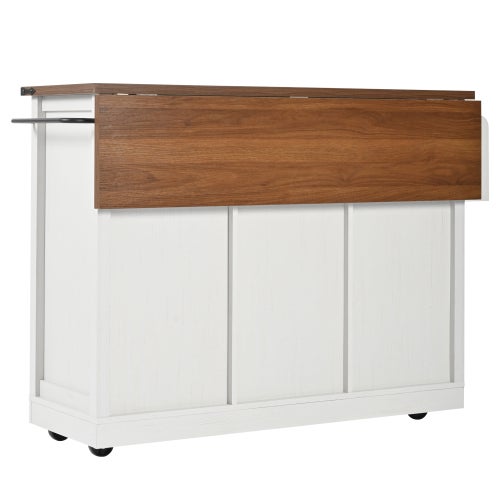 Carro de cocina beige con ruedas, bandeja abatible, 3 cajones y 2 puertas correderas, toallero y especiero - 9