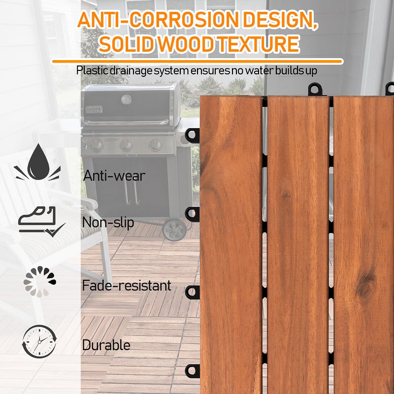 11x Dalles de terrasse en bois d'acacia pour 1m² - 6 lames - système de clips - terrasse/ jardin extérieur - 3