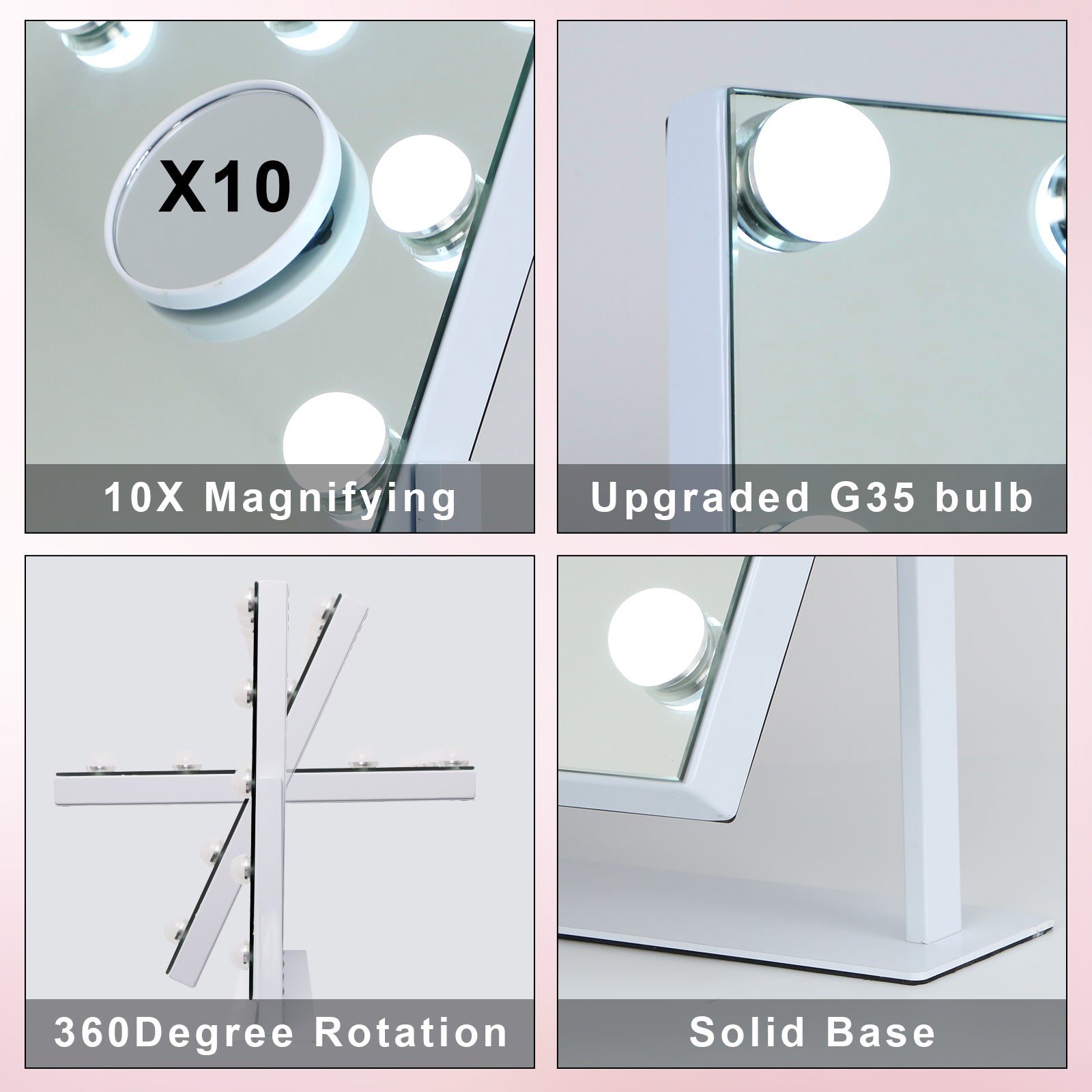 Specchio da trucco Hollywood illuminazione LED - 65 x 49 cm - Rotante - 6