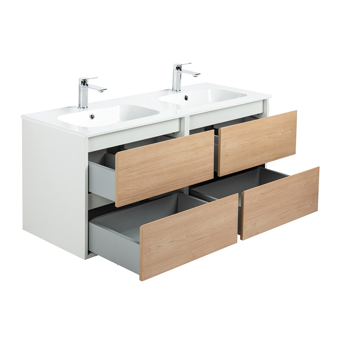 Meuble double Prémonté sous vasque Blanc/Bois 120Cm MITIS - 4