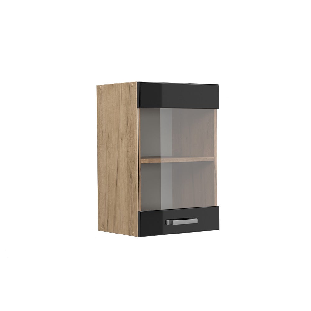 Vicco Szklana szafka kuchenna R-Line, Czarny wysoki połysk, 40 cm