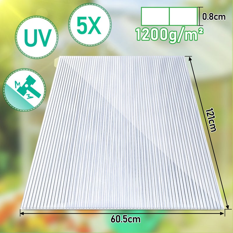 5x Plaques de polycarbonate 8mm 1210x605mm panneau alvéolaire serre de jardin plaque double paroi Set - 2