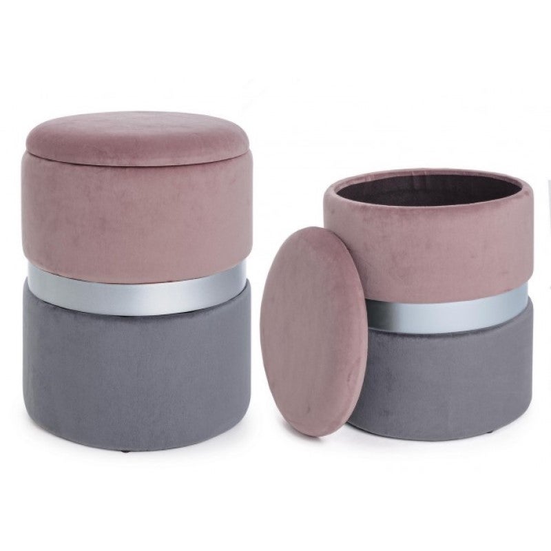 Ensemble de deux poufs ouvrants modernes gris rose gris - 4