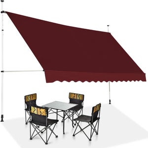 Store Banne Manuel Rétractable 3x2.5m Rouge - Aluminium & Polyester Imperméable, Protection UV Idéale Terrasse & Devanture