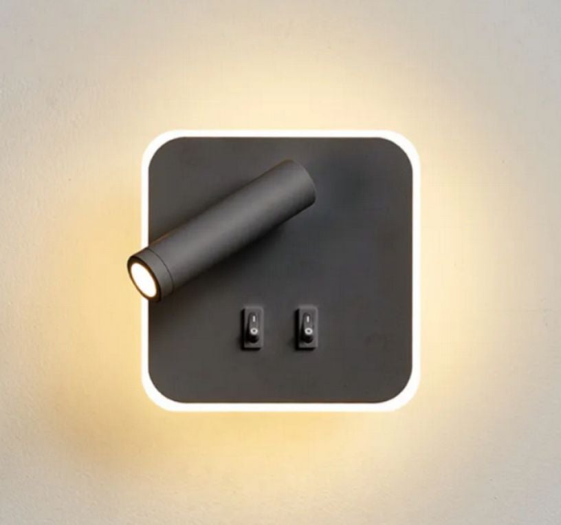 Regulowana i obrotowa lampa ścienna LED, matowa czerń, led 3 + 8W podwójnie włączone, światło do czytania i pośrednie, ciepłe światło.