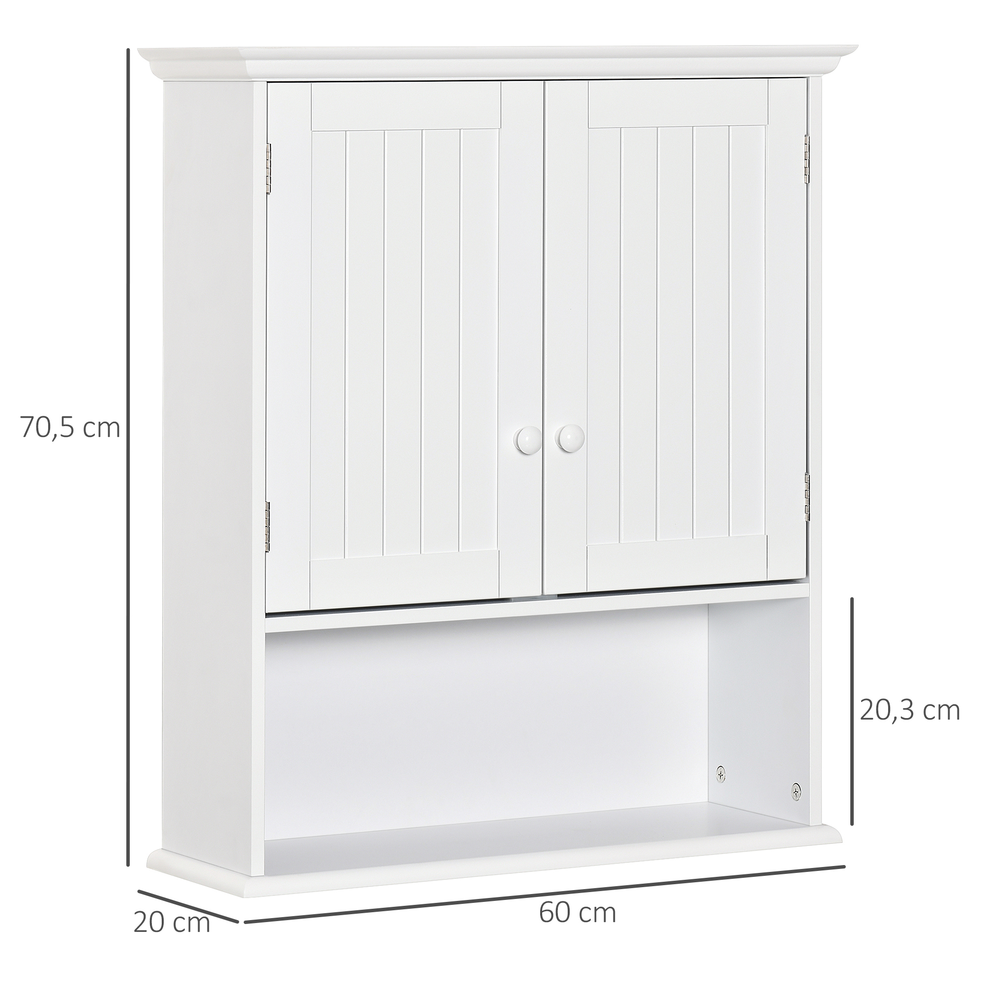 Armario baño de pared con 2 puertas kleankin 60x20x70.5 cm blanco - 4