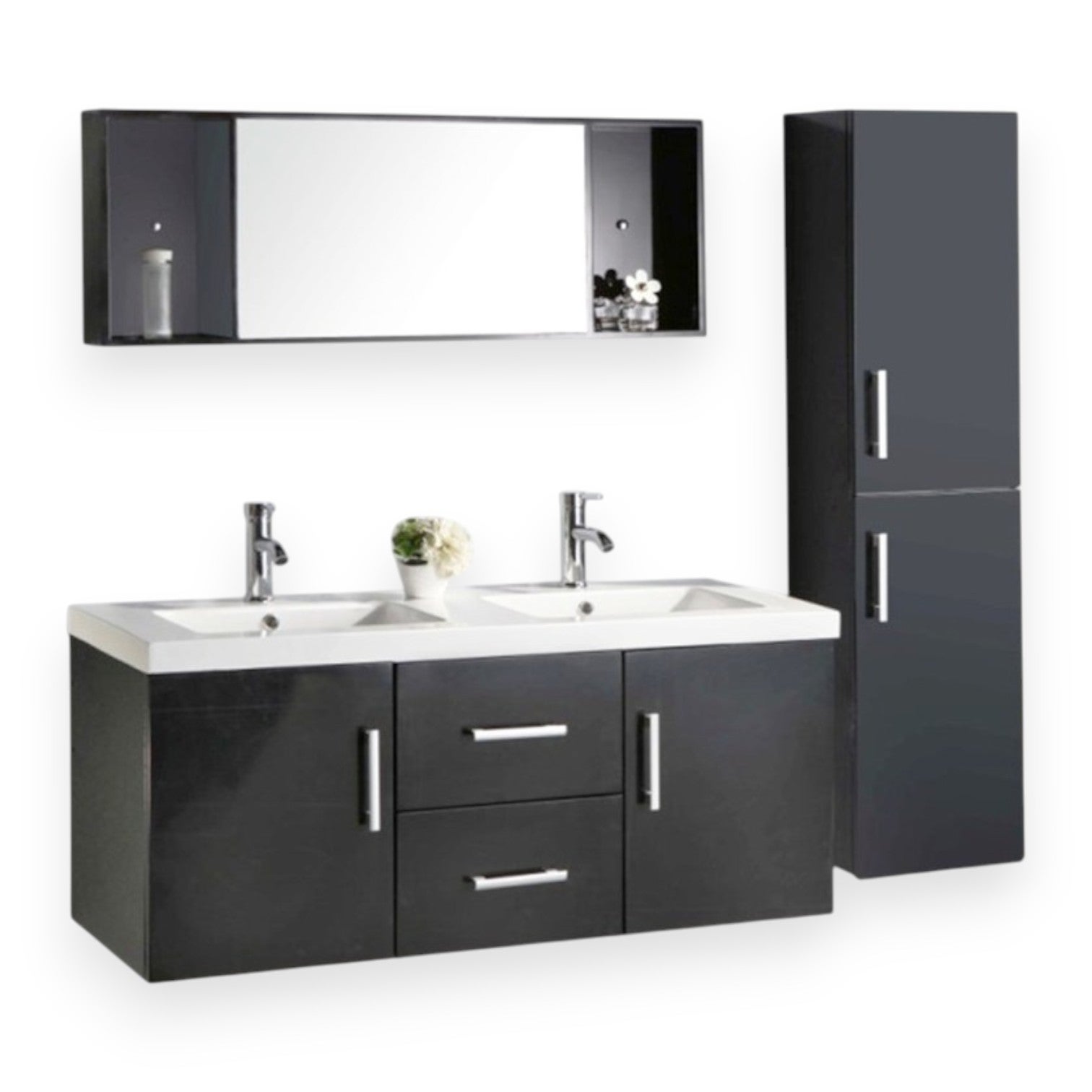 Mueble de baño negro 120 cm columna y lavabo incluido - estelle