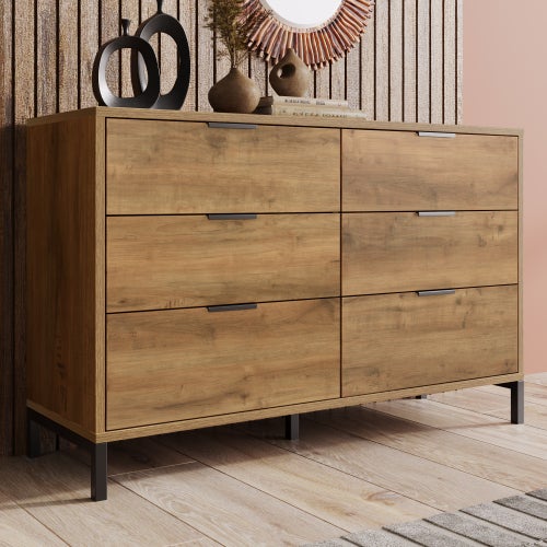 Commode avec étagères réglables- 6 tiroirs - Naturel - 4