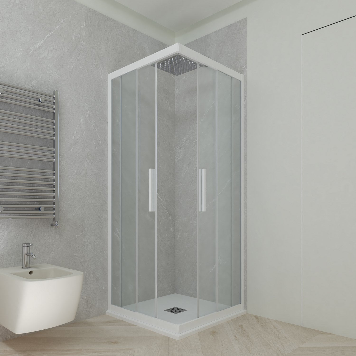 Cabine Paroi De Douche Angulaire En Acrylique Mod. Smart Avec Ouverture Centrale 80x80 Cm
