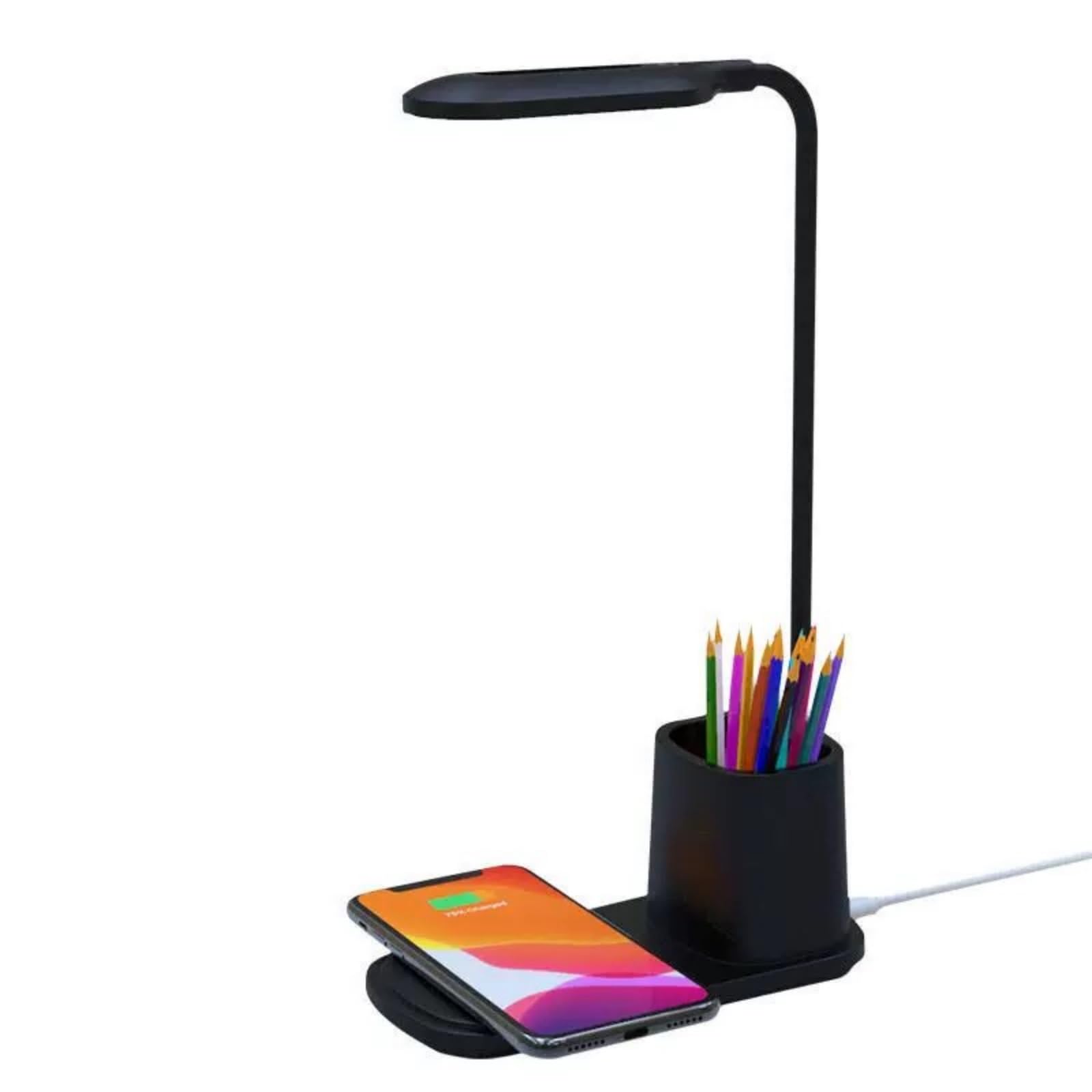 Lampa biurkowa LED z bezprzewodową ładowarką, idealna do domu lub biura, 3 tryby kolorów, ściemniacz dotykowy
